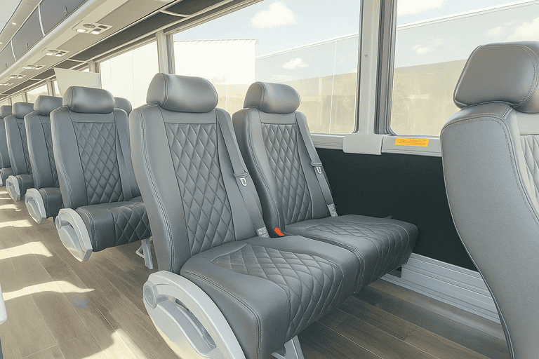 interior of Beaverton Minibus Company charter bus